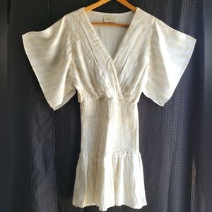 BNDI White/Cream Animal Print Design Ruched Mini Dress, Size: M